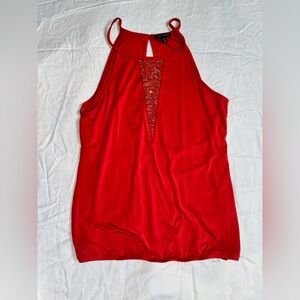 Red Sleeveless Top with Rhinestone Detail